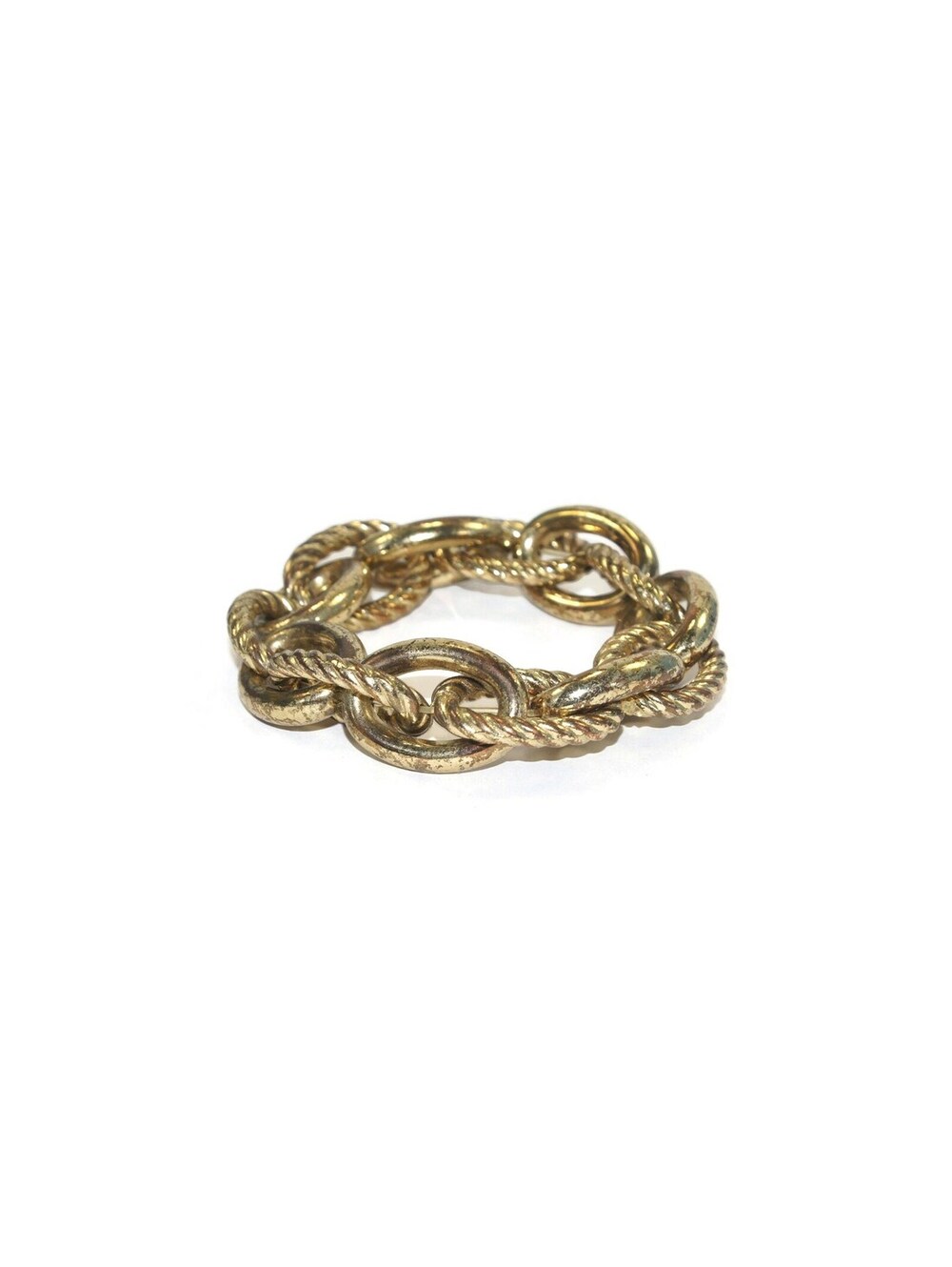 Vintage Heavy Gold Tone Elastic 7 Inch Link Bracelet.